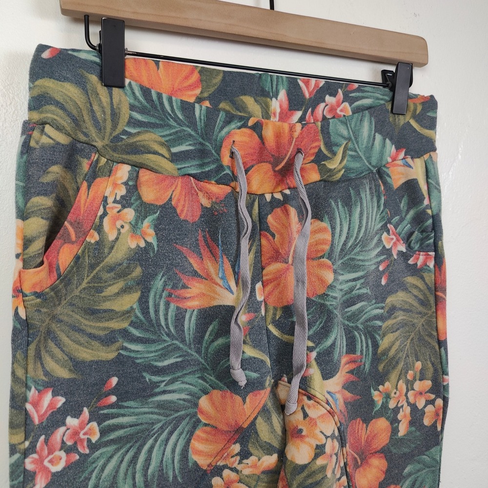 Aviator Nation Jogger Pants Women Medium Multi Tropical Floral Hibiscus Surf - Picture 3 of 10